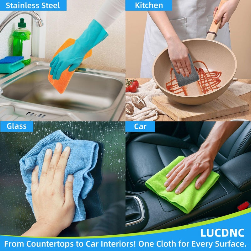 lucdnc Microfiber Reuseable Cleaning Cloths 16 Pack 8 Color Soft Kitchen Towels 11.5""X11.5"" Cleaning Rags for Housekeeping Home Bathroom Car Lint Free Wet and Dry Use Dusting Cleaning Supplies - Image 4